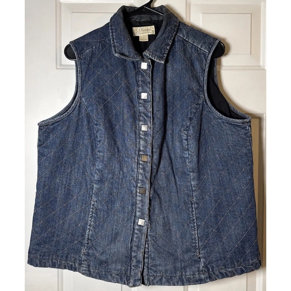 C.J. Banks Womens X/ 14W Blue Denim Quilted Vest Snap Front Stretch Cotton Lined